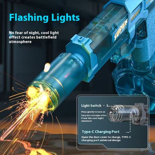 New Style Electric Water Gun Toy for Kids with Flame Light and ice Mouse Design, Automatic Water Spraying, Continuous Firing, High Pressure, Long Range