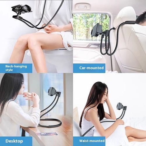 Black lazy phone holder, neck - hanging, suitable for watching TV, using tablets, live streaming in bed, binge - watching dramas, and universal for desktop, bedside, and dormitory hanging.