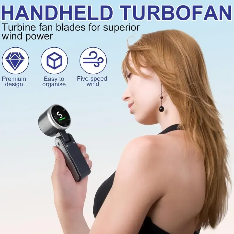 Portable Handheld Turbo Fan, 5 Gear Wind,4000mAh Battery Operated, Up to 10 Working Hours, 3 IN 1 Hand Fan Rechargeable with Air Turbo Tech Cooling Fan for Outdoor Activities, Travel, Working, Summer Selected Products,Black personal
