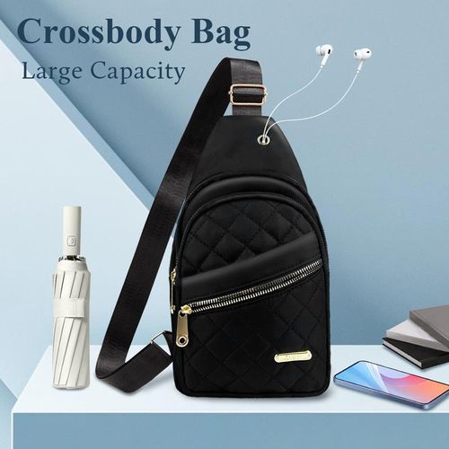 Solid Black Color Quilted Fanny Pack - Casual Zipper Chest Belt Bum Bag, Adjustable Sling Bag for Daily Use, Lightweight & Waterproof