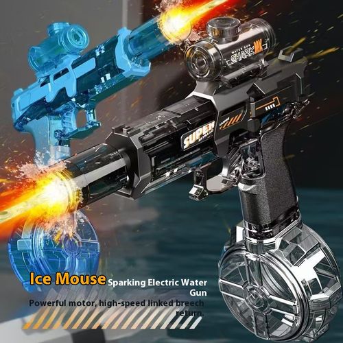 New Style Electric Water Gun Toy for Kids with Flame Light and ice Mouse Design, Automatic Water Spraying, Continuous Firing, High Pressure, Long Range