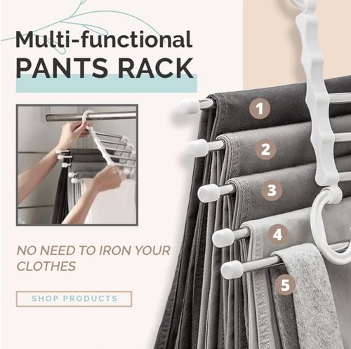 🔥Multi-functional Pants Rack - Closet Multiple Layers Multifunctional Uses Rack Organizer for Trousers Scarves Slack (1 Pack with 5 Metal Clips)