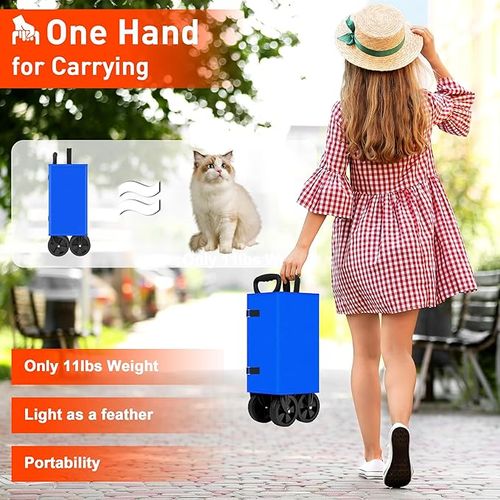 Collapsible Foldable Wagons with Wheels, Lightweight Wagon Cart with Large Capacity for Grocery,Gardening,Camping,Shopping,Blue