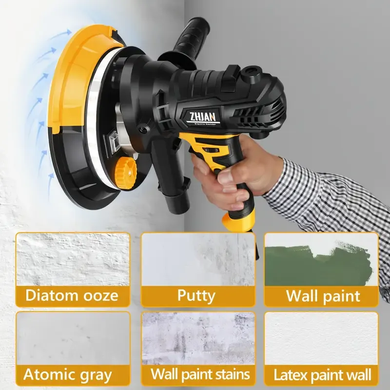 Handheld Drywall Sander, Portable Electric Wall Polishing Machine, Electric Drywall Sander With Vacuum, LED Light, Rough And Fine Sanding
