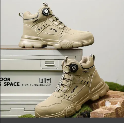 GUYISA Men's High-Top Steel Toe Work Shoes - Comfortable, Anti-Smash & Puncture-Resistant with Smart Buckle Closure for All Seasons - Steel Toe, Anti-Smash & Puncture-Resistant - For Construction Workers & Tradesmen - Suitable for All Seasons