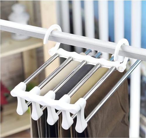 🔥Multi-functional Pants Rack - Closet Multiple Layers Multifunctional Uses Rack Organizer for Trousers Scarves Slack (1 Pack with 5 Metal Clips)