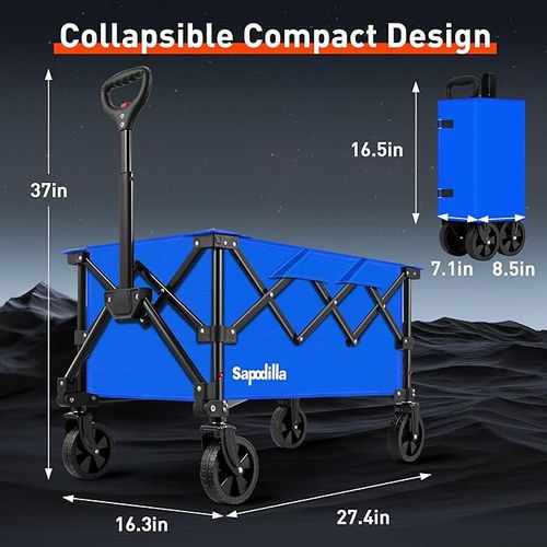 Collapsible Foldable Wagons with Wheels, Lightweight Wagon Cart with Large Capacity for Grocery,Gardening,Camping,Shopping,Blue