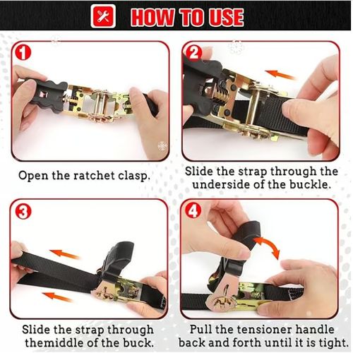 2 bundles of high quality ratchet straps (2.5cm wide and 5m long)