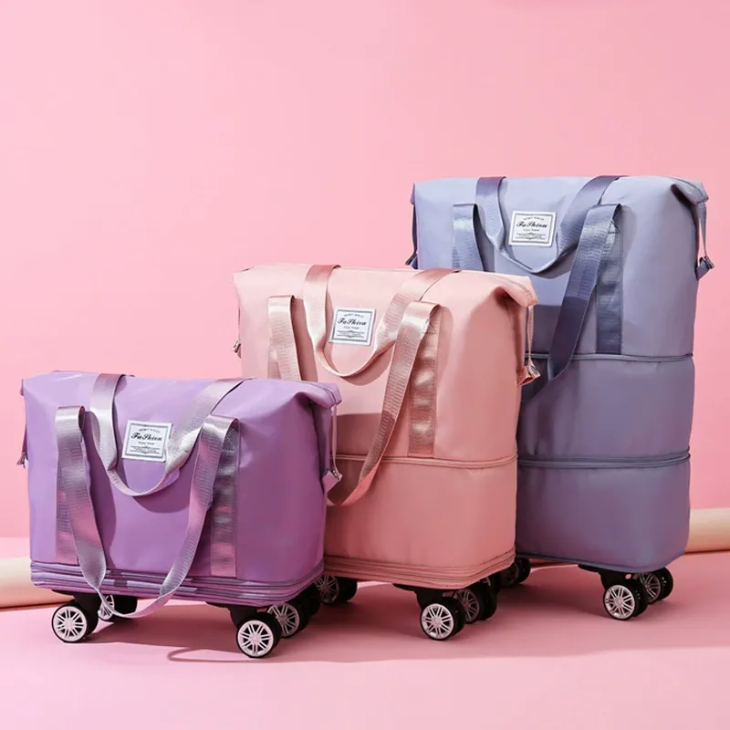 Foldable Duffle Bag Luggage Weekender Expandable Sports Gym Travel Fitness Bag with Wheels Trolley