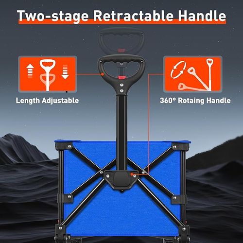 Collapsible Foldable Wagons with Wheels, Lightweight Wagon Cart with Large Capacity for Grocery,Gardening,Camping,Shopping,Blue