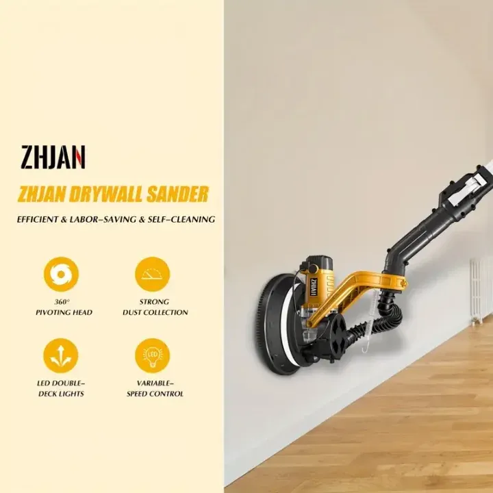 Handheld Drywall Sander, Portable Electric Wall Polishing Machine, Electric Drywall Sander With Vacuum, LED Light, Rough And Fine Sanding