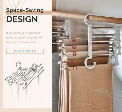🔥Multi-functional Pants Rack - Closet Multiple Layers Multifunctional Uses Rack Organizer for Trousers Scarves Slack (1 Pack with 5 Metal Clips)