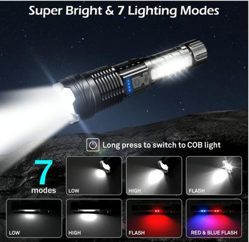 💥Outdoor lighting white laser flashlight with cob warning side work light
