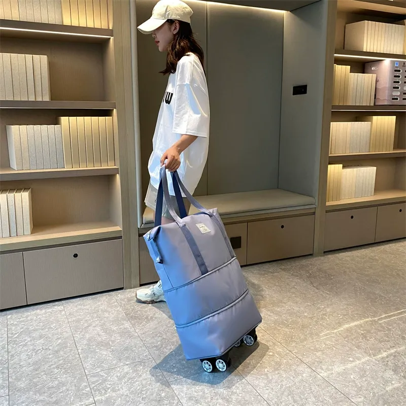Foldable Duffle Bag Luggage Weekender Expandable Sports Gym Travel Fitness Bag with Wheels Trolley