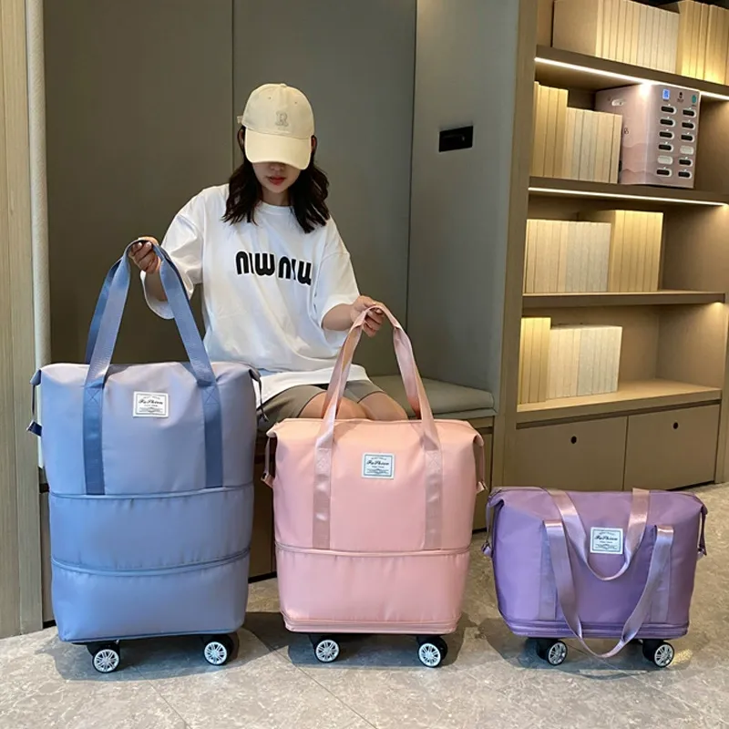 Foldable Duffle Bag Luggage Weekender Expandable Sports Gym Travel Fitness Bag with Wheels Trolley