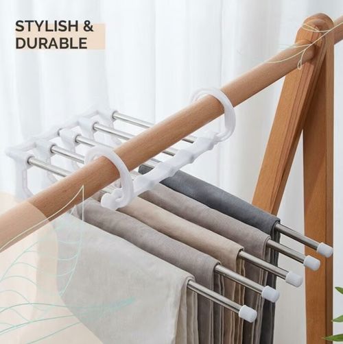 🔥Multi-functional Pants Rack - Closet Multiple Layers Multifunctional Uses Rack Organizer for Trousers Scarves Slack (1 Pack with 5 Metal Clips)