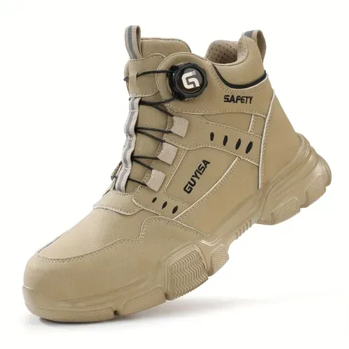 GUYISA Men's High-Top Steel Toe Work Shoes - Comfortable, Anti-Smash & Puncture-Resistant with Smart Buckle Closure for All Seasons - Steel Toe, Anti-Smash & Puncture-Resistant - For Construction Workers & Tradesmen - Suitable for All Seasons