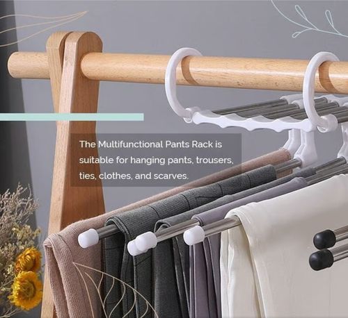 🔥Multi-functional Pants Rack - Closet Multiple Layers Multifunctional Uses Rack Organizer for Trousers Scarves Slack (1 Pack with 5 Metal Clips)