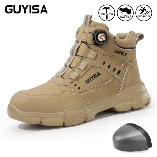 GUYISA Men's High-Top Steel Toe Work Shoes - Comfortable, Anti-Smash & Puncture-Resistant with Smart Buckle Closure for All Seasons - Steel Toe, Anti-Smash & Puncture-Resistant - For Construction Workers & Tradesmen - Suitable for All Seasons