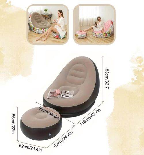 2pcs-set Portable Inflatable Lazy Sofa With Foot Pedal, Colorful Box Packaging, Modern Leisure Home Outdoor Camping Movable Flocking Sofa