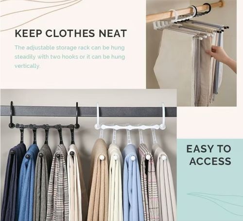 🔥Multi-functional Pants Rack - Closet Multiple Layers Multifunctional Uses Rack Organizer for Trousers Scarves Slack (1 Pack with 5 Metal Clips)