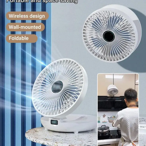 Household Dual-use Kitchen Fan, Rechargeable Wall Hanging Fan,3 Speed Foldable Desk Wall Mount Fan,90° Adjustable USB Portable Table Fan (White)