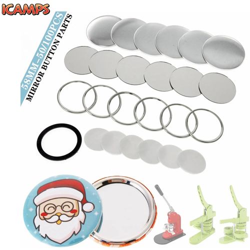 ICAMPS Blank Mirror Badge Button Maker Parts 58MM Badge Press Making Machine Supplies DIY Portable Pocket Mirror Button Parts 50 100Pcs