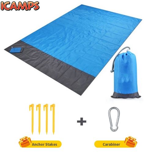 ICAMPS 2x2.1m Waterproof Pocket Beach Blanket Folding Camping Mat Mattress Portable Lightweight Mat Outdoor Picnic Mat Sand Beach Mat