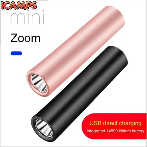 ICAMPS Mini Portable Flashlight USB Rechargeable LED 5W Telescopic Flashlight Waterproof Powerful Torch Lamps Outdoor Work Lighting