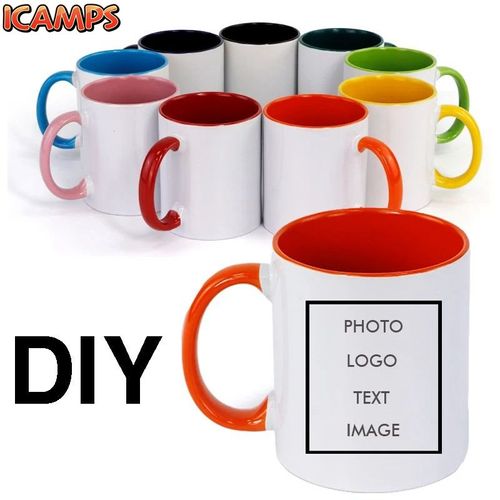 ICAMPS Custom Ceramic Mug Color Inside and Handle Inside Cup DIY Image Ceramic Mug DIY Photo Picture Logo Text Gifts