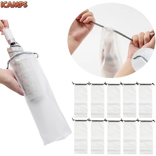 ICAMPS 10PCS Matt Umbrella Storage Bag Reusable Portable Umbrella Drawstring Storage Cover Translucent Water-proof Umbrella Holder