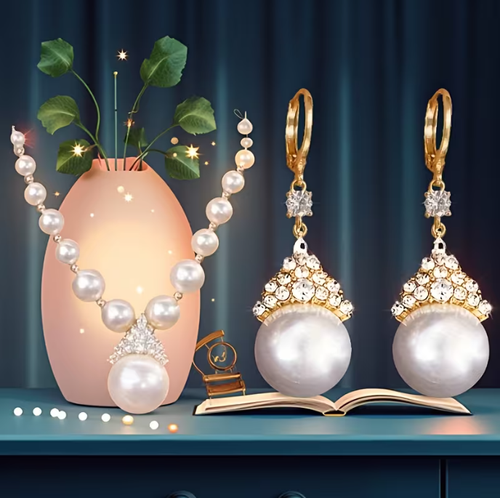 Pearl Necklace, Pendant, and Earrings 3-Piece Set