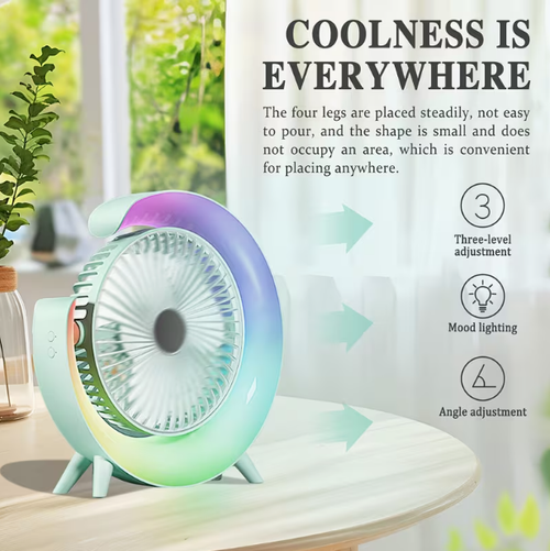 Portable Desktop Cooling Fan, Silent USB Fan, Desktop Fan, with Color Ambient Light, 3 Adjustable Speed Levels, Low Noise, Stylish Design, Home Kitchen, Outdoor Camping Dormitory, Office Air Circulation Fan
