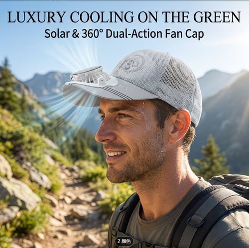 Light gray Solar-Powered Portable Cooling Hat with Built-in Fan