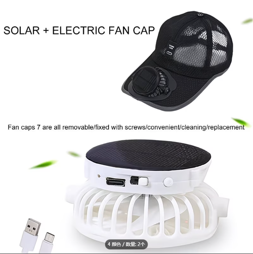 Light gray Solar-Powered Portable Cooling Hat with Built-in Fan