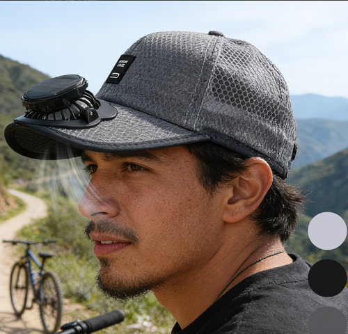 Light gray Solar-Powered Hat with Built-in Fan & USB - Portable Cooling Cap Suitable for Outdoor, Lightweight Breathable Sun Hat with Solar Panel & USB Port, Adjustable Hook-and-Loop Strap for Hiking, Fishing, Beach, Camping - Ideal Gift for