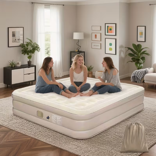 Double Outdoor Self-Inflating Air Mattress with Built-in Automatic Pump, 17-Inch Thickened, Comfortable Flannel Surface, Multi-Functional Inflation Valve, Suitable for RV, Camping, Beach, Indoor Bedroom Use, Includes Repair Kit and Storage Bag