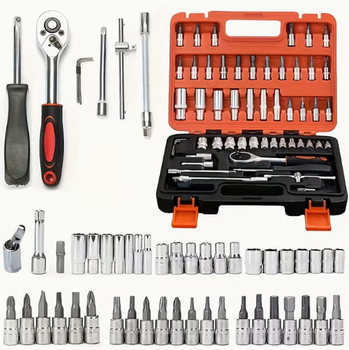 53-Piece Ratchet Wrench, Screwdriver, and Socket Set
