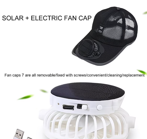 Light gray Solar-Powered Portable Cooling Hat with Built-in Fan