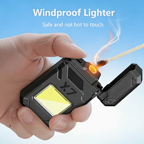 2-in-1 LED Flashlight and Windproof Plasma Arc Lighter - USB-C rechargeable, 3-in-1 modes (flashlight, floodlight, ignition), includes USB cable, ergonomic grip and one-button operation, ideal for camping, outdoor activities, and indoor use - Compatible with power banks, safe for air travel, durable ABS plastic construction, versatile for candles, barbecues, fireworks, and more