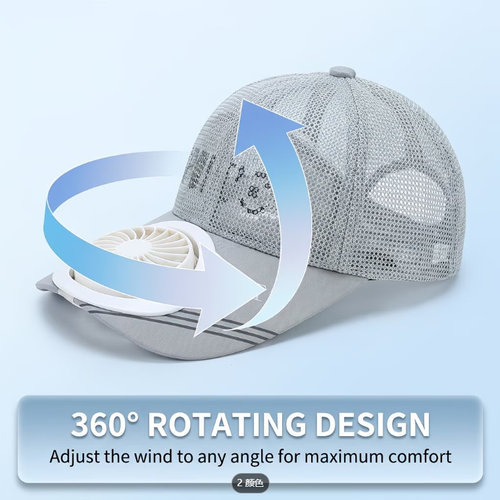 Light gray Solar-Powered Portable Cooling Hat with Built-in Fan