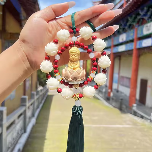 Car Hanging Car Single or Double Ring Ornaments Car Rearview Pendant Good Luck Boxwood Small Buddha Pendant Bodhi Lotus Tassel 2 sales