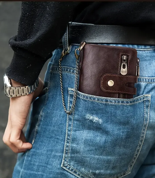 Men's Vintage Bifold Wallet with Chain