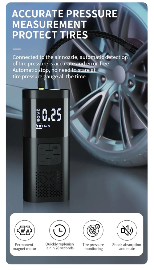 Car Gas Pump Digital Pressure Gauge Flashlight And Cell Phone Charging Motorcycle Bicycle And Ball Inflator 3000mAh 120W