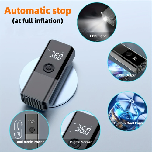 Car Gas Pump Digital Pressure Gauge Flashlight And Cell Phone Charging Motorcycle Bicycle And Ball Inflator 3000mAh 120W