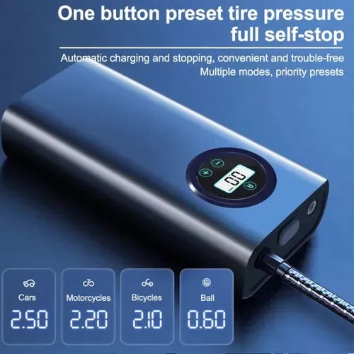 Car Gas Pump Digital Pressure Gauge Flashlight And Cell Phone Charging Motorcycle Bicycle And Ball Inflator 3000mAh 120W