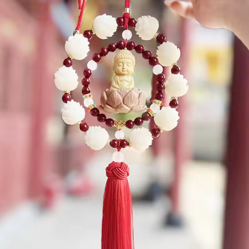 Car Hanging Car Single or Double Ring Ornaments Car Rearview Pendant Good Luck Boxwood Small Buddha Pendant Bodhi Lotus Tassel 2 sales