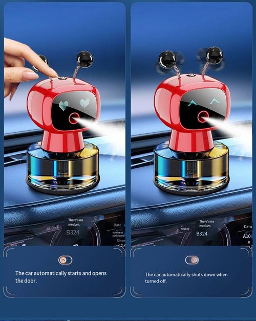 Intelligent robot with on-board start-stop function for spray fragrance and aroma outlet on the vehicle. Premium car-grade fragrance spray for eliminating odors.