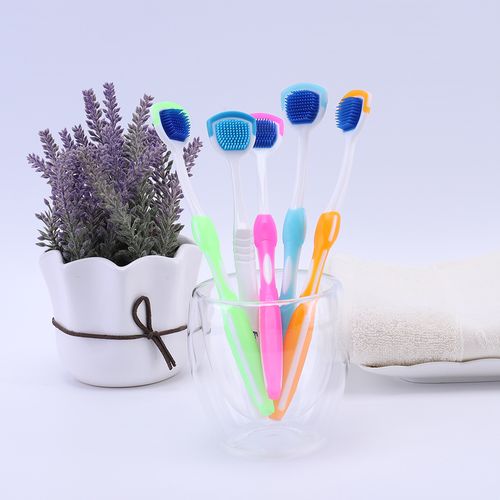 Tongue coating cleaner, oral scraper, tongue cleaning brush, wide-head household silicone brush, portable with independent packaging