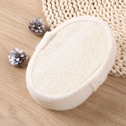 Natural loofah bath sponge with color band, shower puff, exfoliating spa skincare brush, effective for scrubbing the body